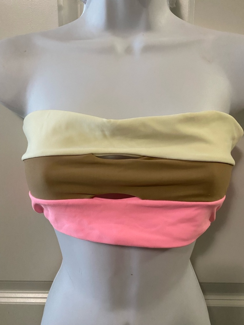 PQ Swim NWT Pink/Cream/Tan Starfish Strapless Colorblock Bandeau Bikini Top